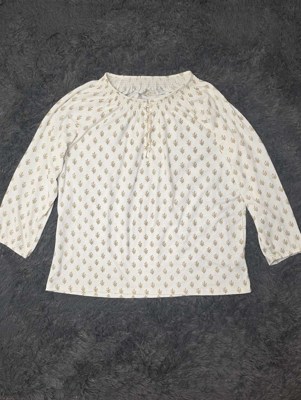 L.L. Bean- Cream Tunic with Gold Motif. Size M.